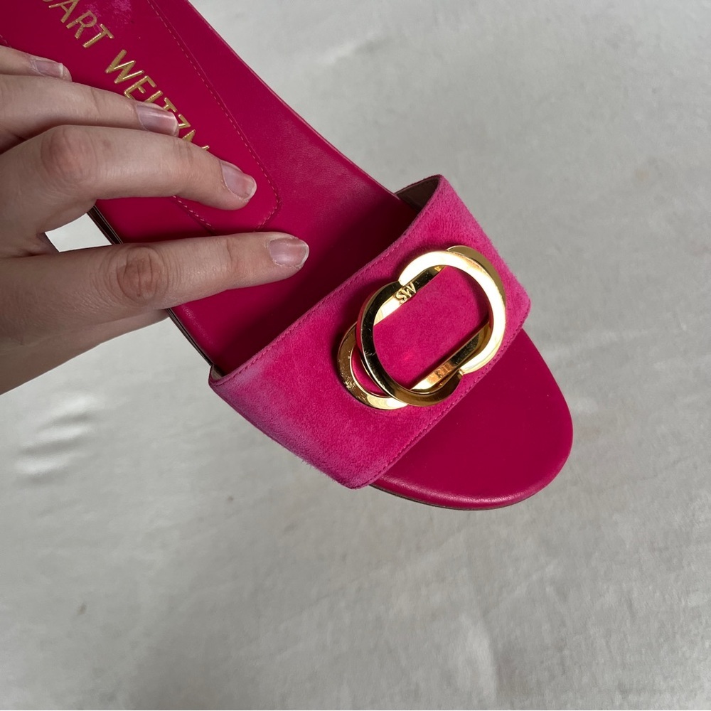 Stuart Weitzman Caicos Gold Pink Sandals with Chic Buckle Size 7.5 - Picture 10 of 11